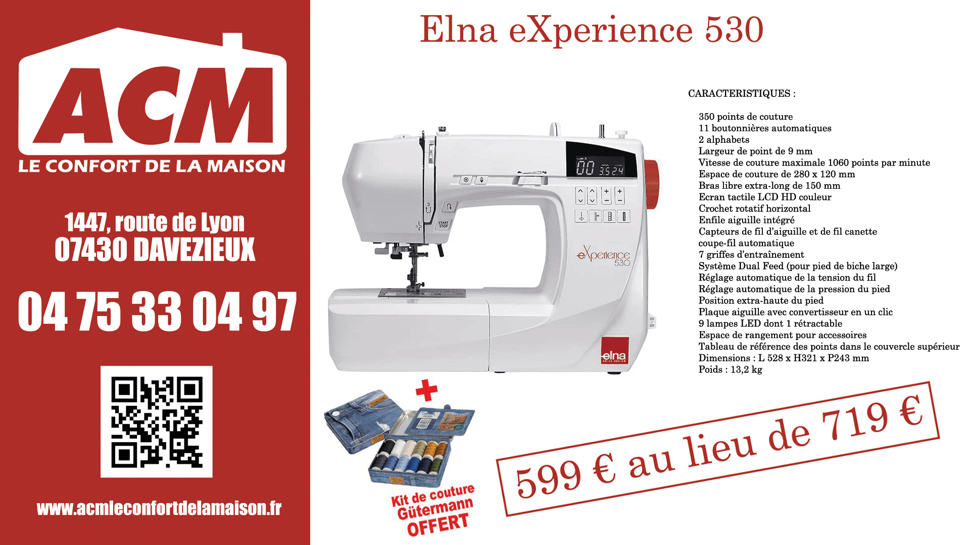 ACM Le confort de la maison vous présente la promotion d'octobre sur la machine Elna eXperience 530
